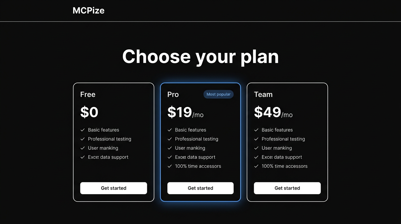 Placeholder: MCPize plan-selection page with three plan options